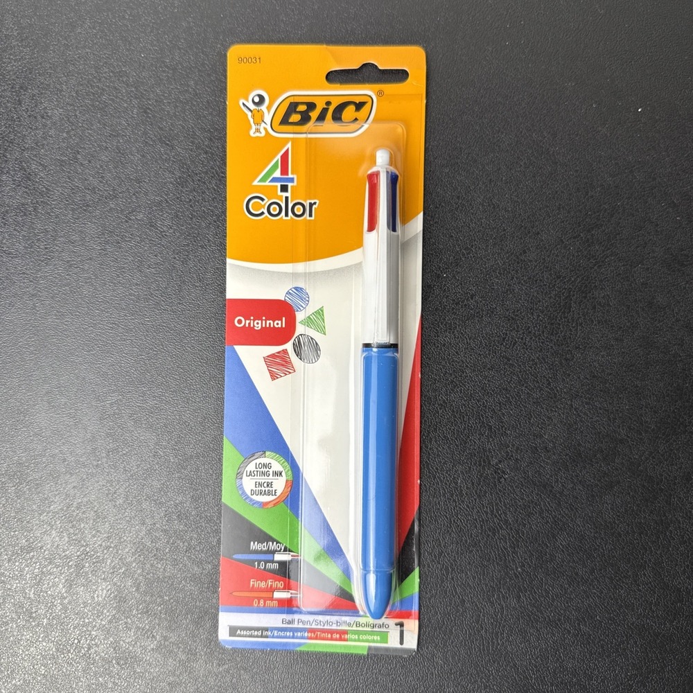 VTG BIC 4 Color Ball Pen Blue Body Medium Point #90031 NOSโ Blue Green Black Red